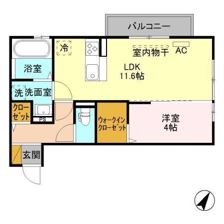 エスポワール寺尾台(1LDK/1階)の間取り写真