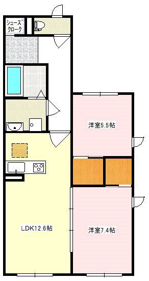 ノースサバービア(2LDK/1階)の間取り写真