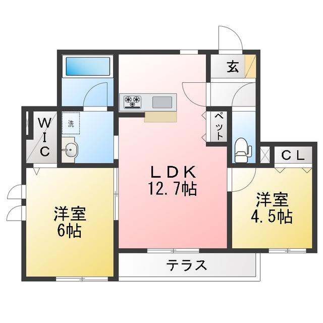 GURANDER SOPHIA I(2LDK/1階)の間取り写真