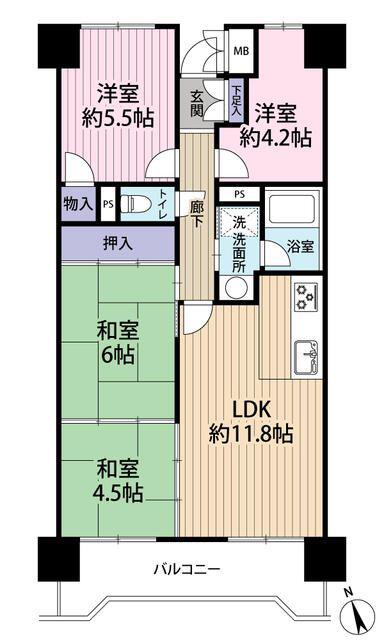 ライオンズガーデン若林(4LDK/4階)の間取り写真