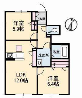 フェリシード(2LDK/1階)の間取り写真