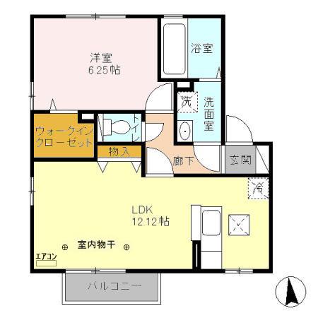 ロイヤル川木谷A棟(1LDK/1階)の間取り写真
