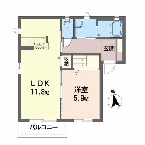 ジャルダン・ド・シエル ドゥ(1LDK/2階)の間取り写真
