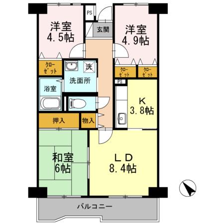 グローリーヒルズ2(3LDK/4階)の間取り写真