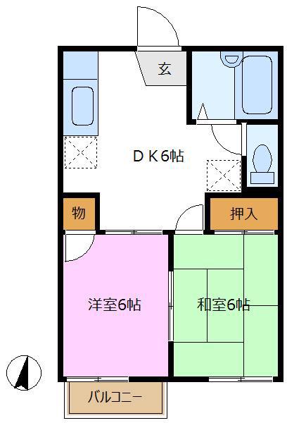パビリオン中央B棟(2DK/1階)の間取り写真