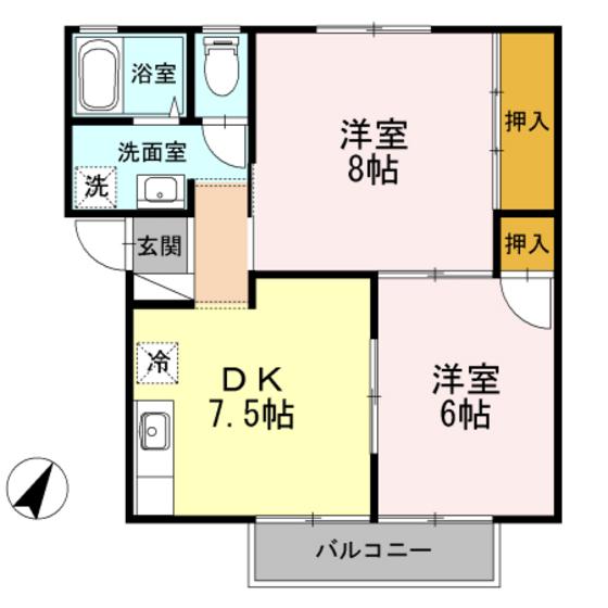 エステートMK A棟(2DK/2階)の間取り写真
