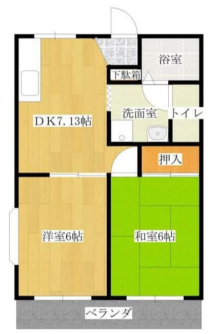 サンハイツ山田(2DK/2階)の間取り写真