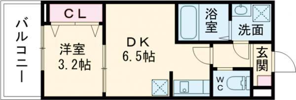 ジーメゾン奈良エルシア(1DK/1階)の間取り写真
