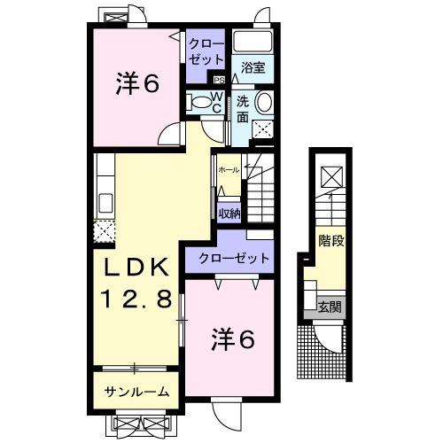 グリーンテラスB(2LDK/2階)の間取り写真