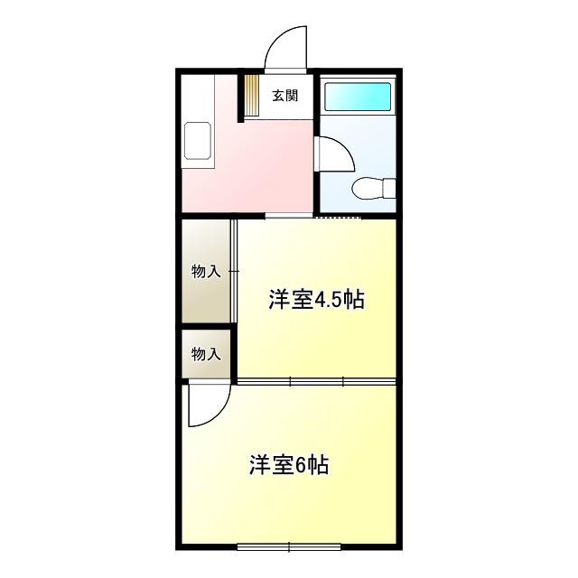 岡本ハイツ(2K/1階)の間取り写真