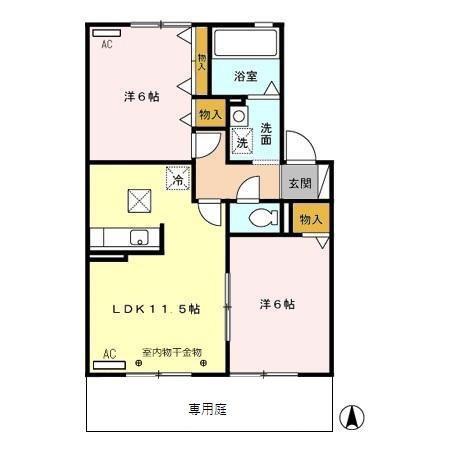 ウィルモア伏見台(2LDK/1階)の間取り写真