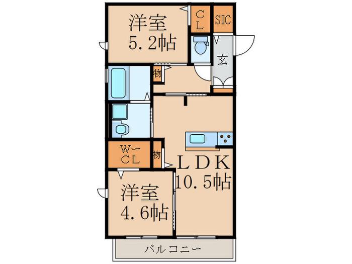 SUNFIT行事(2LDK/2階)の間取り写真