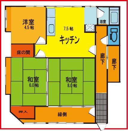 富樫アパート1ーA(3DK/1階)の間取り写真