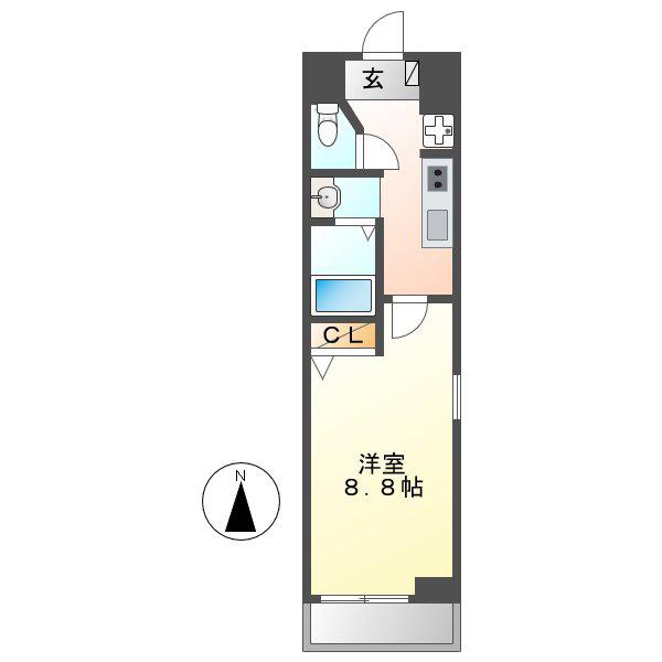 サンパティーク東片端(1K/9階)の間取り写真