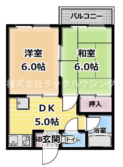 ドゥウエル南(2DK/2階)の間取り写真