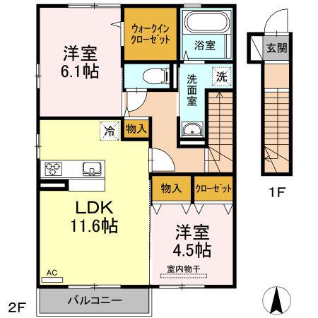 リヴェール南吉田 A棟(2LDK/2階)の間取り写真