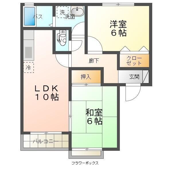 サンガーデンあさかB棟(2LDK/2階)の間取り写真