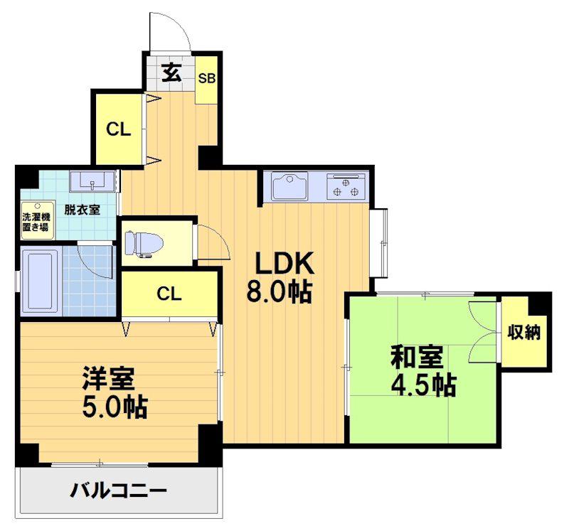 第19長栄サウスヴィラ桂川(2LDK/5階)の間取り写真
