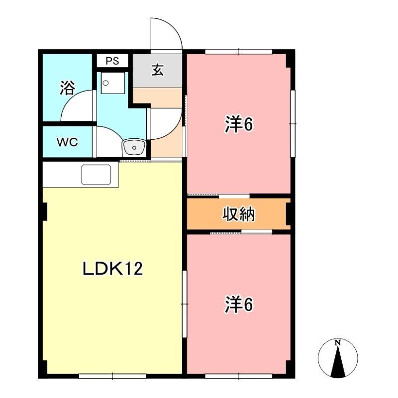 虫明第二マンション(2LDK/1階)の間取り写真