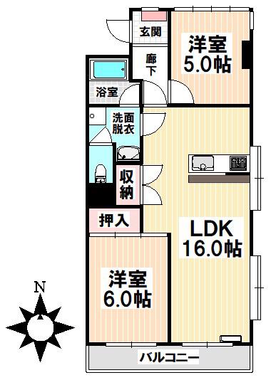 ユニーブル笠寺(2LDK/5階)の間取り写真