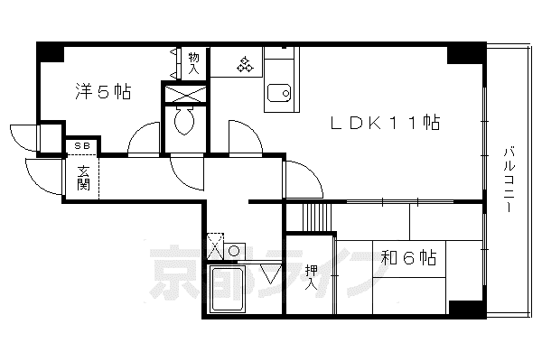 スカイビュー東土川(2LDK/5階)の間取り写真