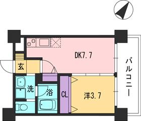 コンダクト福岡東(1DK/10階)の間取り写真