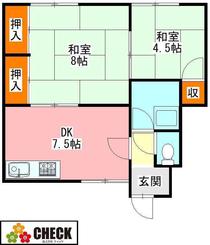 アンビシオン西本町(2DK/1階)の間取り写真