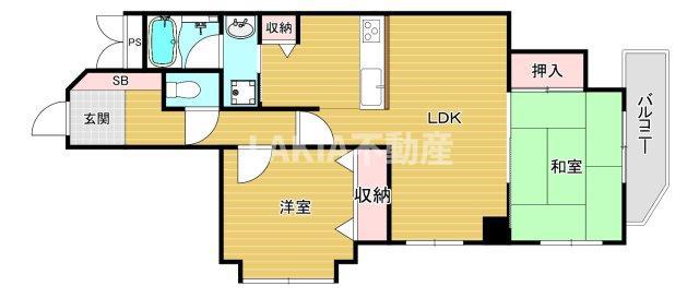 日宝ロイヤルハイツ桑津(2LDK/1階)の間取り写真