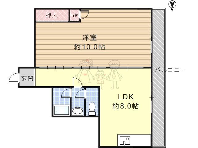 スタンドアップ桑津(1LDK/2階)の間取り写真
