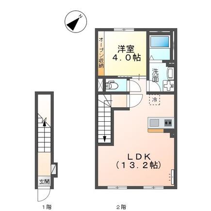 南国市小籠アパート(1LDK/2階)の間取り写真