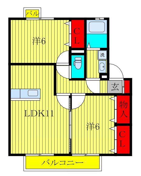 カルム都(2LDK/2階)の間取り写真