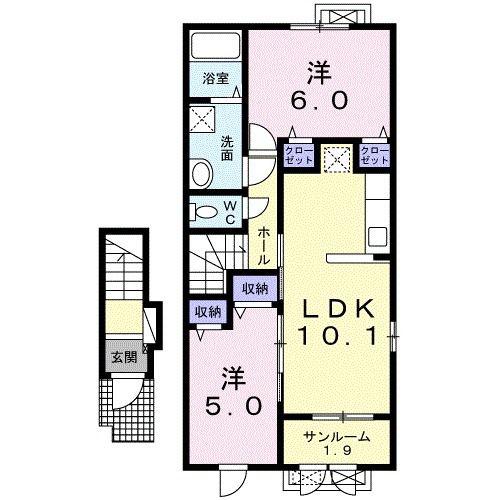 ヴァンベール C(2LDK/2階)の間取り写真