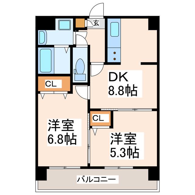 QREST熊大病院前(2DK/4階)の間取り写真