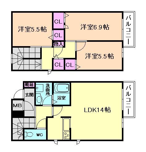 大阪モノレール彩都線 彩都西駅 徒歩12分 2階建 築16年(3LDK/1階)の間取り写真