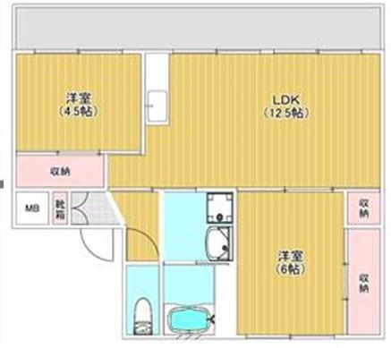 ハッピーエステート大財北 2号棟(2LDK/4階)の間取り写真