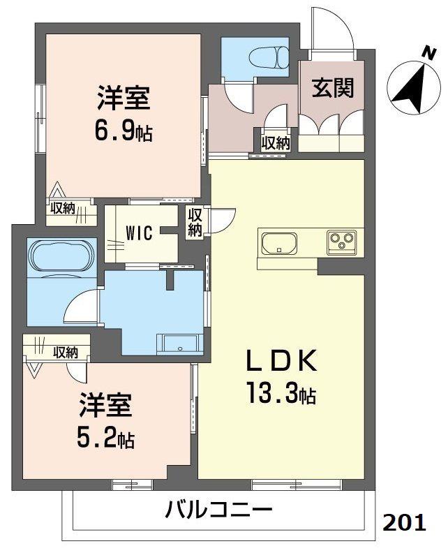 アルフラット天樂(2LDK/2階)の間取り写真