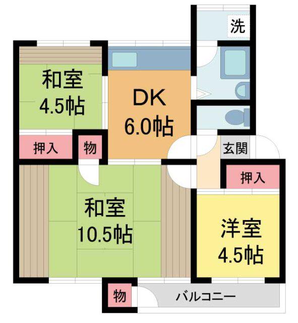東仁川団地4号棟(3DK/4階)の間取り写真