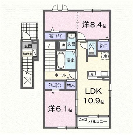 ホワイトクオーレ(2LDK/2階)の間取り写真