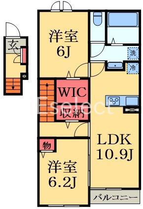 エピナール新茂原B(2LDK/2階)の間取り写真