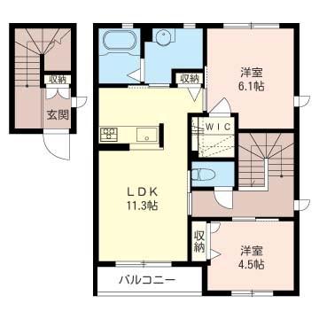 フェルミエA(2LDK/2階)の間取り写真
