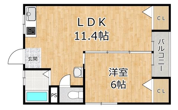 なぎさマンション(1LDK/4階)の間取り写真