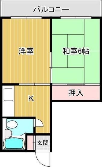 グロースコート摂津(1DK/2階)の間取り写真