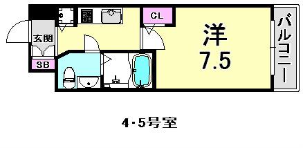 S-RESIDENCE神戸磯上通(1K/3階)の間取り写真