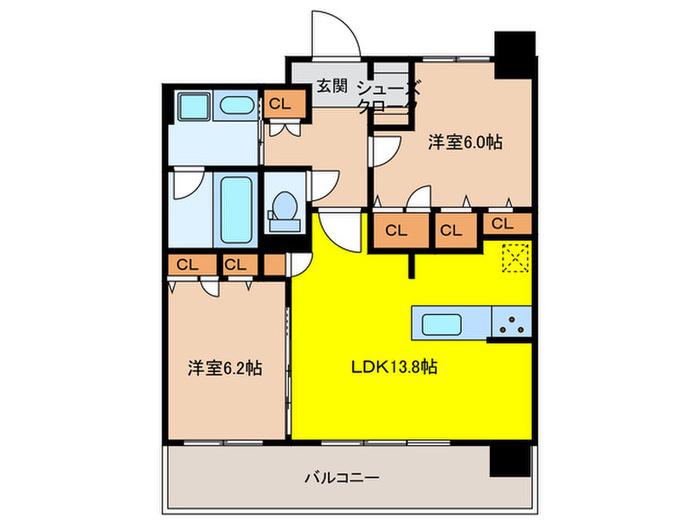 那珂川ヒルズ(2LDK/3階)の間取り写真