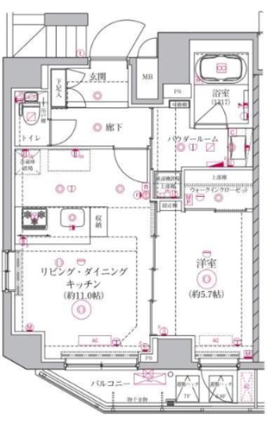 アルテシモ エジス(1LDK/7階)の間取り写真