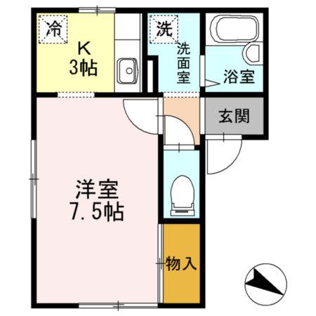 セジュール東町(1K/2階)の間取り写真