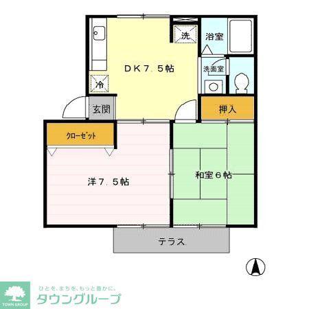ジュネスなかじま(2DK/1階)の間取り写真