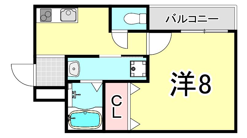 フジパレス西宮久寿川(1K/1階)の間取り写真