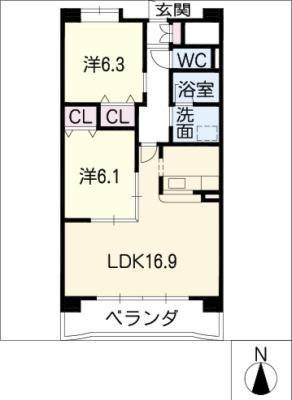 ウエスト WOOD 1ST(2LDK/3階)の間取り写真