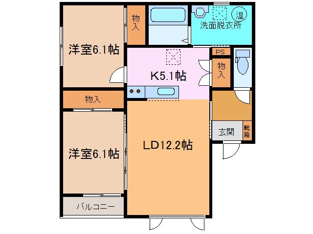 TOWN西5南17ベリーIIB(2LDK/2階)の間取り写真